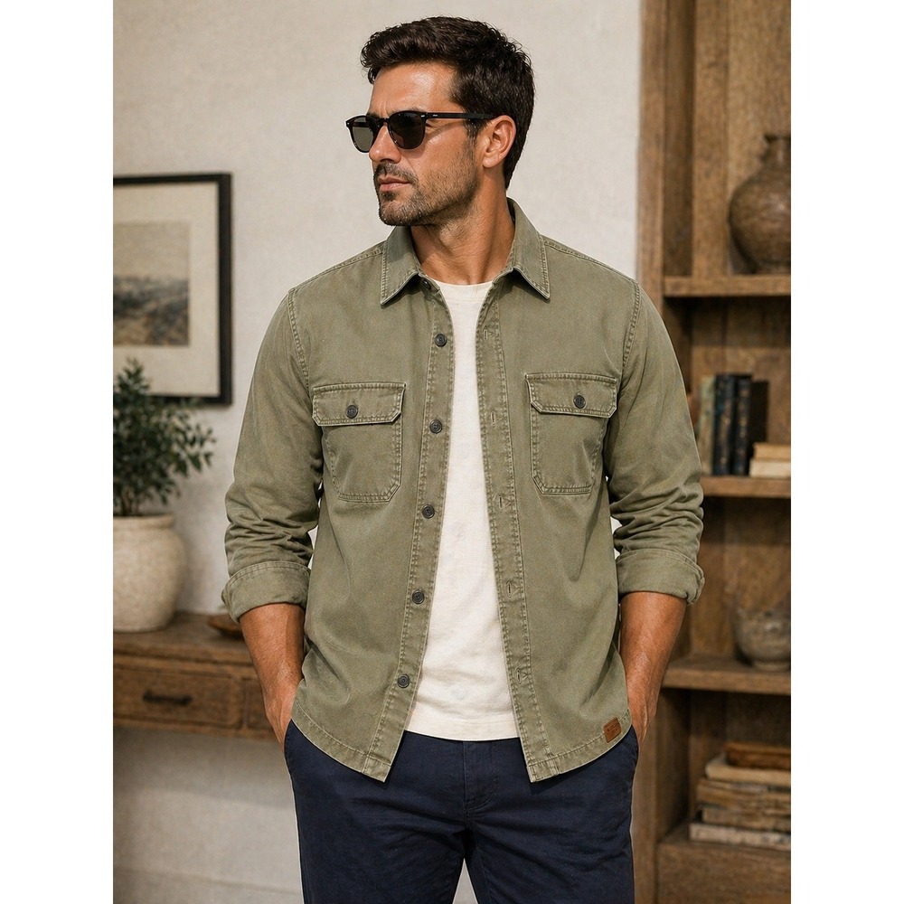 Billabong Utility Shirt Jacket Mens XL Olive Green Core Fit Cotton‎